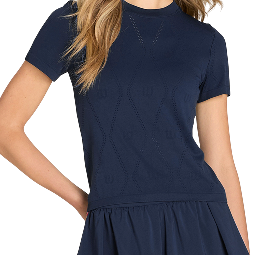 Wilson Women's Pro Seamless Top in Classic Navy with engineered mesh ventilation