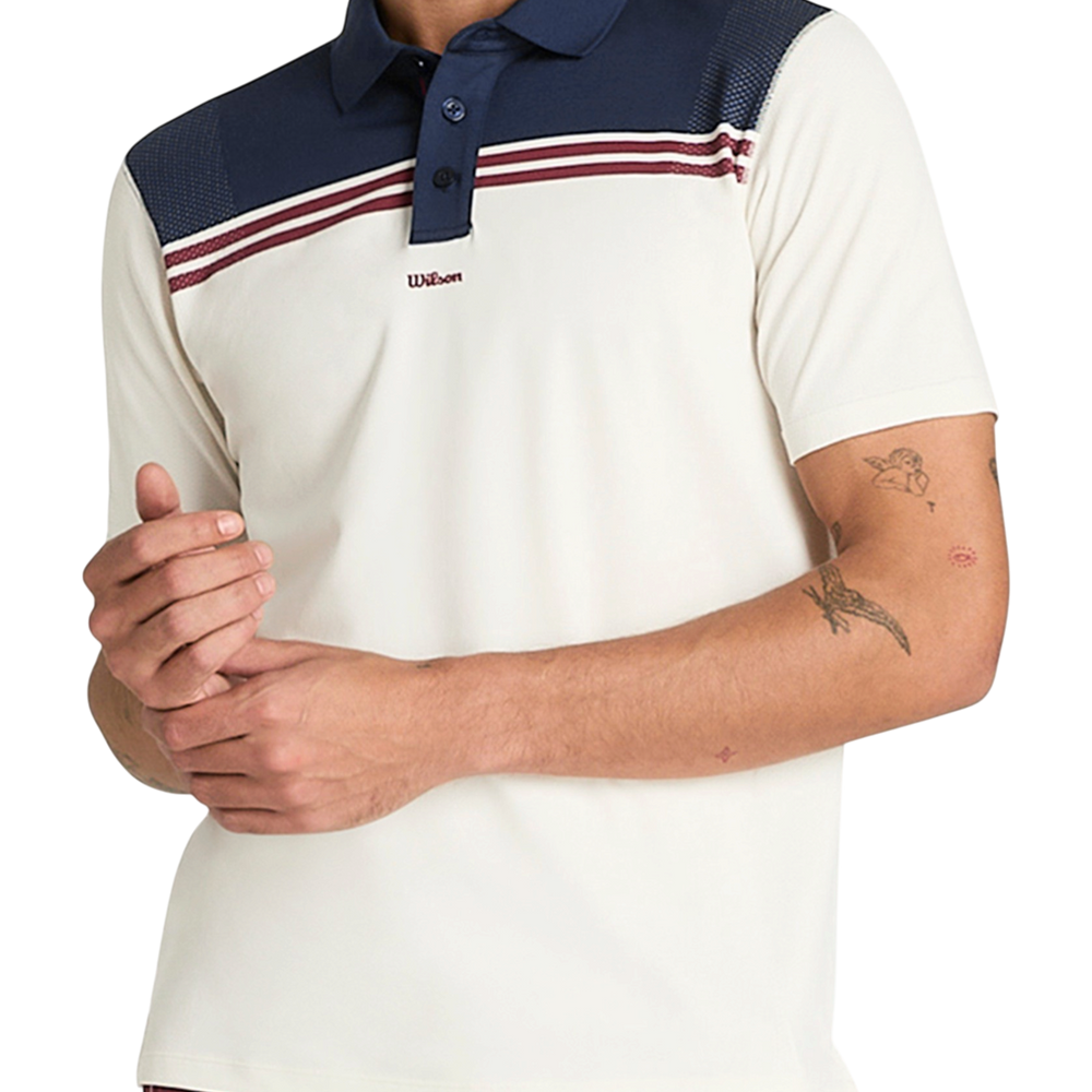 Wilson Men's All Seasons Polo in Sandrift with strategic ventilation and moisture management