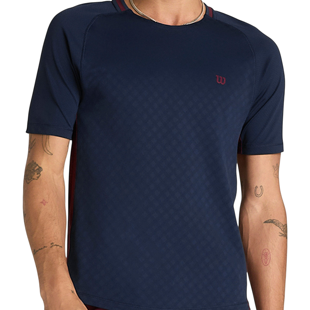 Wilson Men's Serve Out Tee in Classic Navy with stretch performance fabric