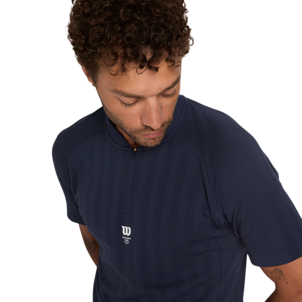 Wilson Game Point Seamless Polo Classic Navy with engineered ventilation and zip placket